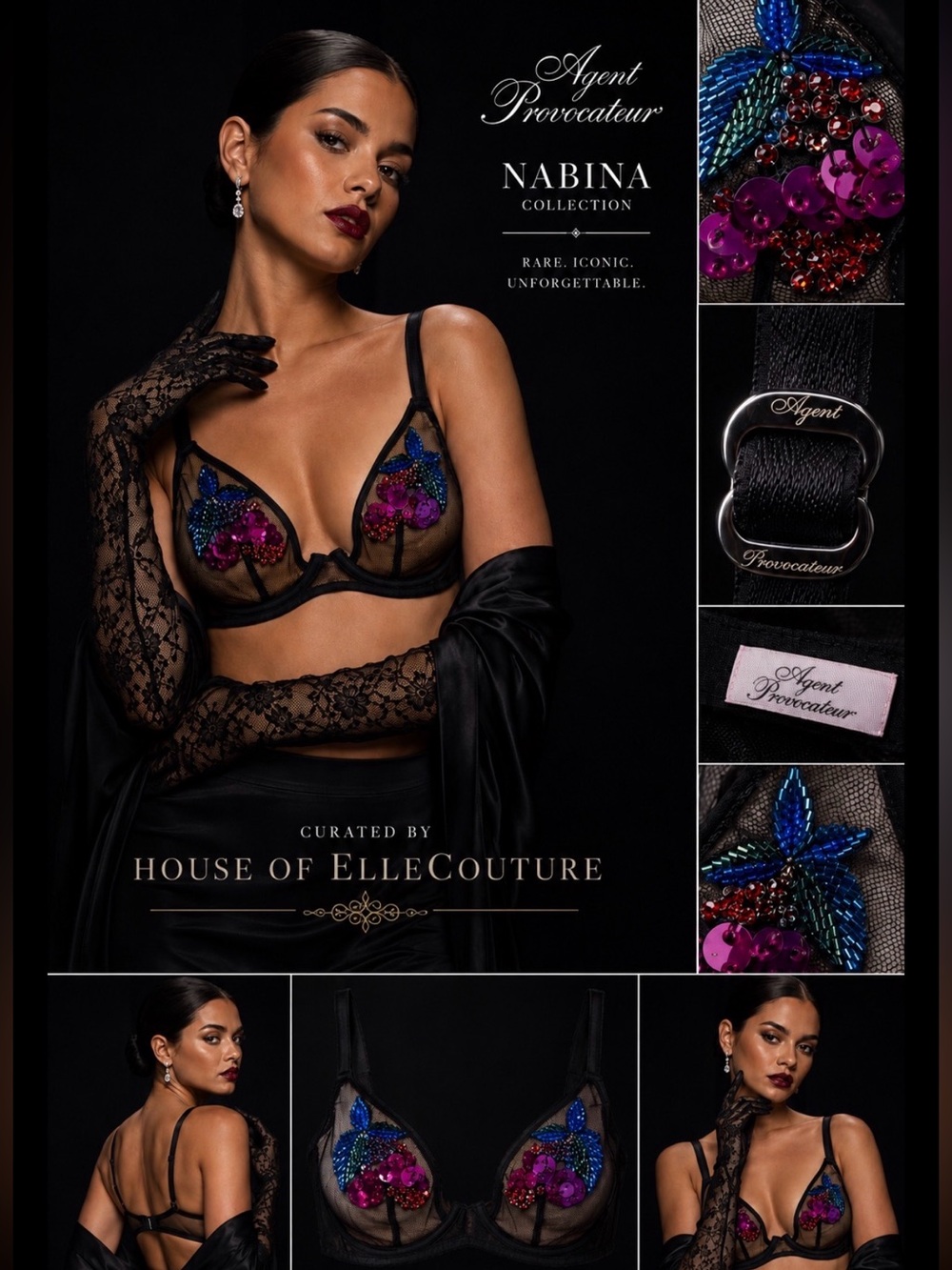 Agent Provocateur “Nabina”High Apex Beaded Bra SS17 Archive 34B Coúture Luxury